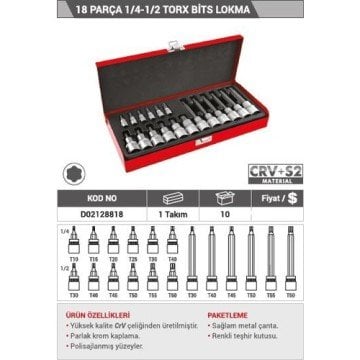 Dht 18 Parça 1/4 - 1/2 Torx Bits Lokma Seti