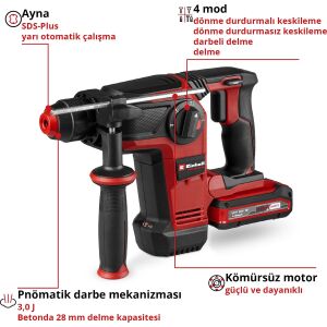 Einhell TP-HD 18/28 Li BL+4  Tek Akülü 3 Ah Kırıcı-Delici
