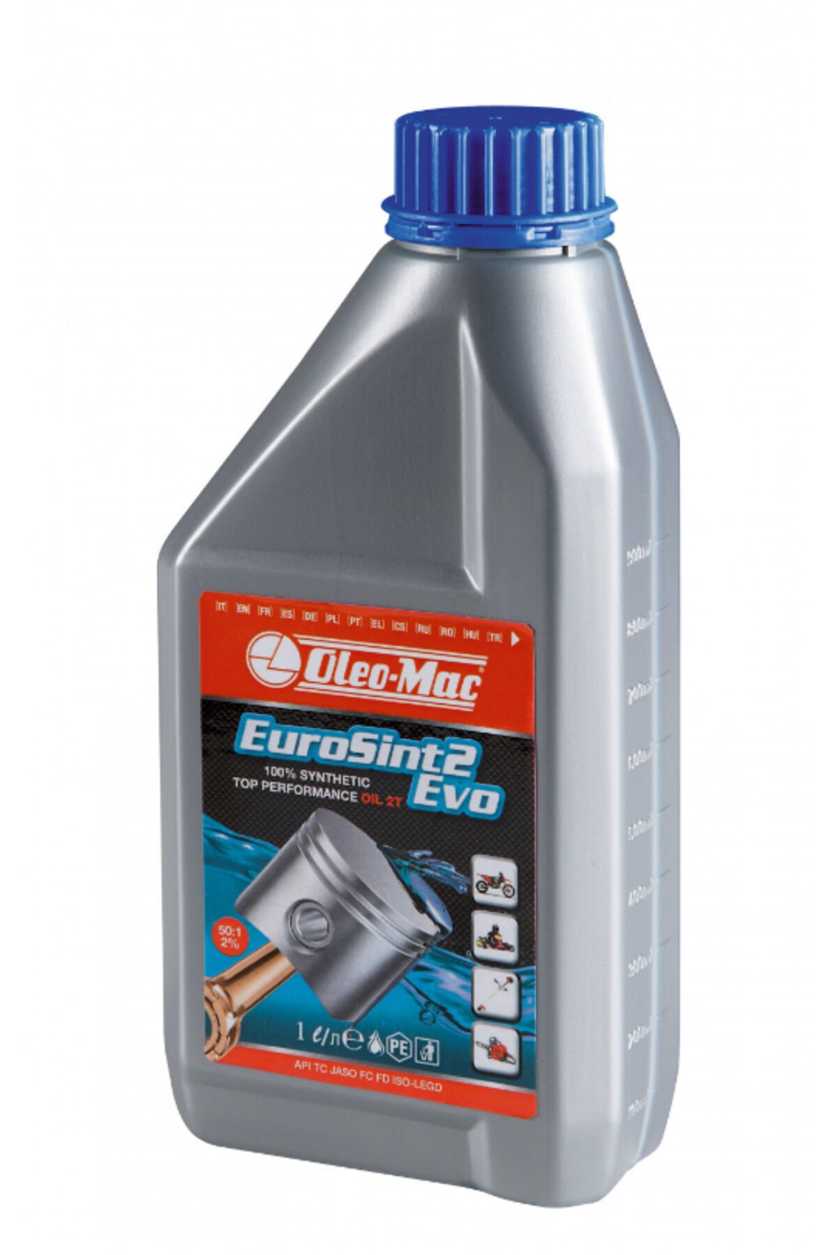 Oleomac İki Zamanlı Motor Yağı 1 Litre Eurosint Sentetik Yağ Ölçekli Şişe