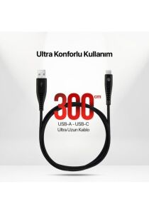 Mojue By Ttec  USB-A - USB-C Şarj Kablosu 300cm Siyah