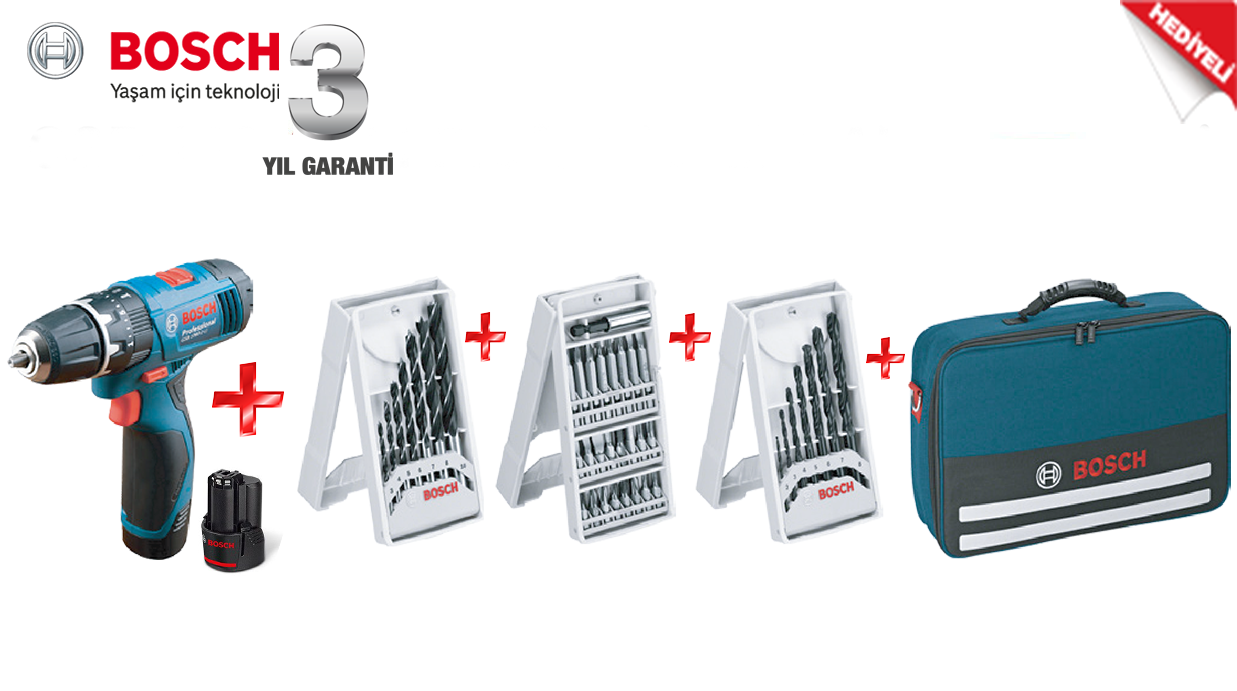 Bosch GSB 1080-2-LI Darbeli Çift Akülü Vidalama Çantalı + 3Takım Set Hediyeli