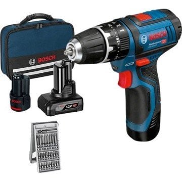 Bosch GSB 12V-15 2 Ah+4 Ah Çift Akülü Darbeli Delme/vidalama + 25 Parça Set Soft Çantalı