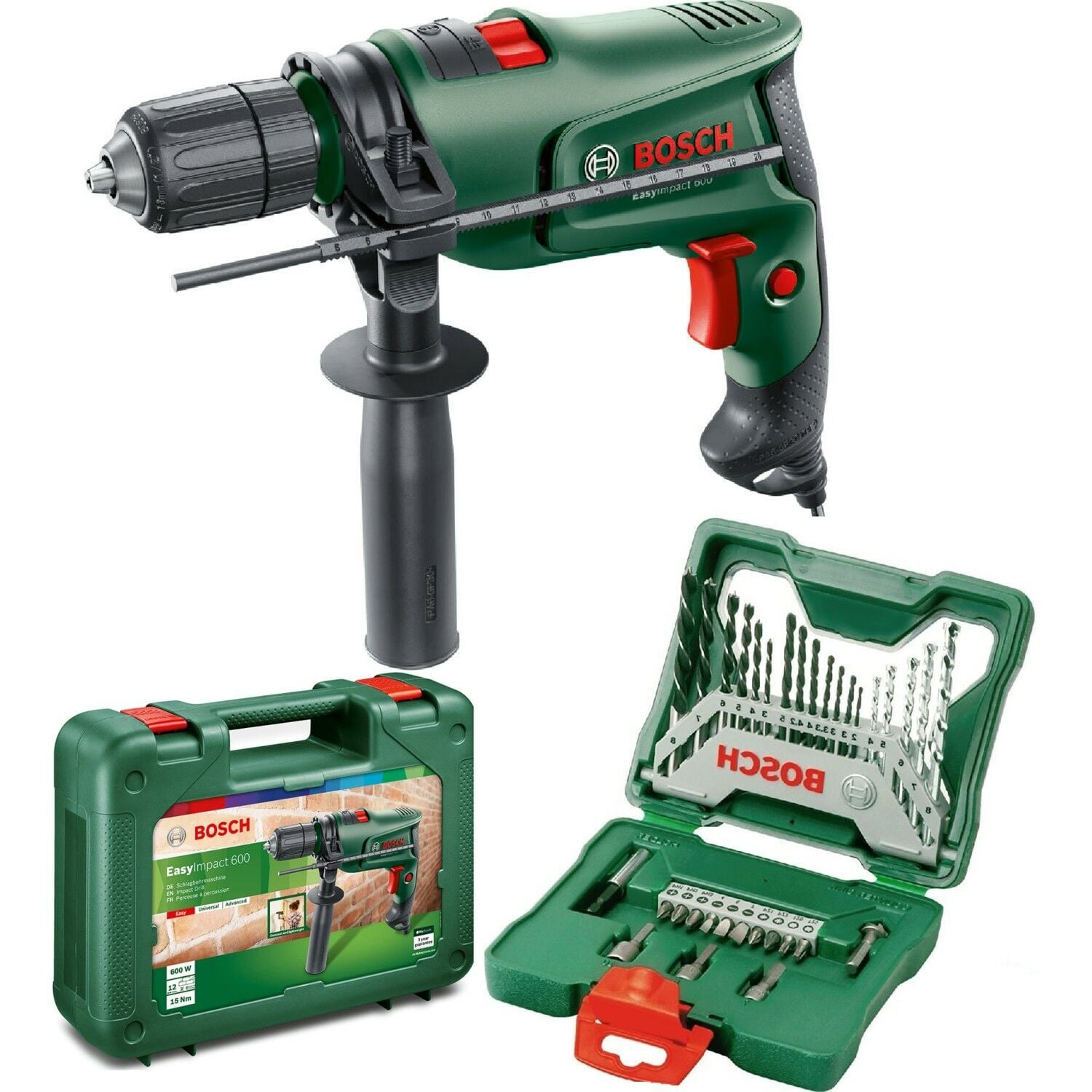 Bosch Easyimpact 600 Darbeli Matkap + X-line 33 Parça Delme ve Vidalama Seti