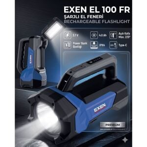 EXEN EL 100 FR - 3.7V 4Ah 600 Lümen Şarjlı El Feneri