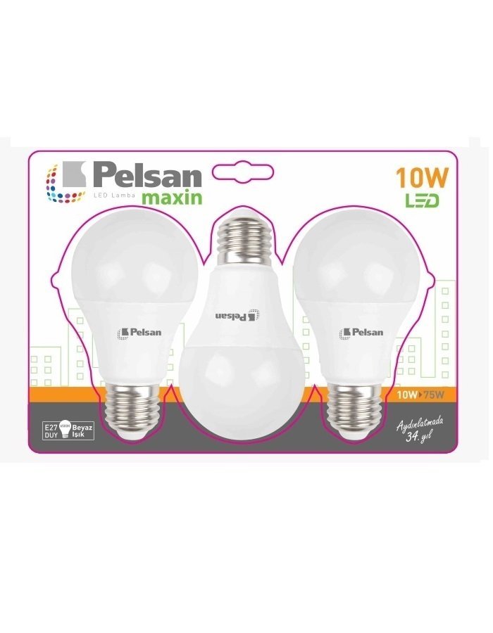 Pelsan Maxın10 W E27 6400K-Beyaz Led Ampul (3' Lu Blıster Paket)