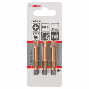 Bosch - 3'Lü Paket - Max Grip Serisi Vidalama Ucu - Ph 3, 49 Mm