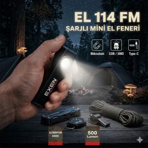 EXEN EL 114 FM 1.2AH 500 LÜMEN ŞARJLI MİNİ EL FENERİ