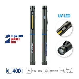 Exen El 118 Fk Şarjlı Kalem Tip El Feneri 3.7V 0.65AH 400 Lümen