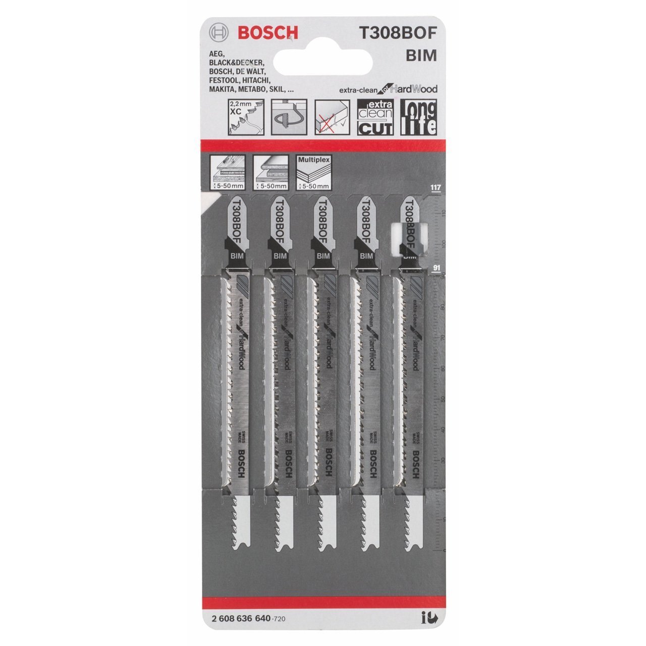 Bosch Extra Temiz Kesim Serisi Sert Ahşap İçin T 308 Bf Dekupaj Testeresi Bıçağı 5'Li Paket