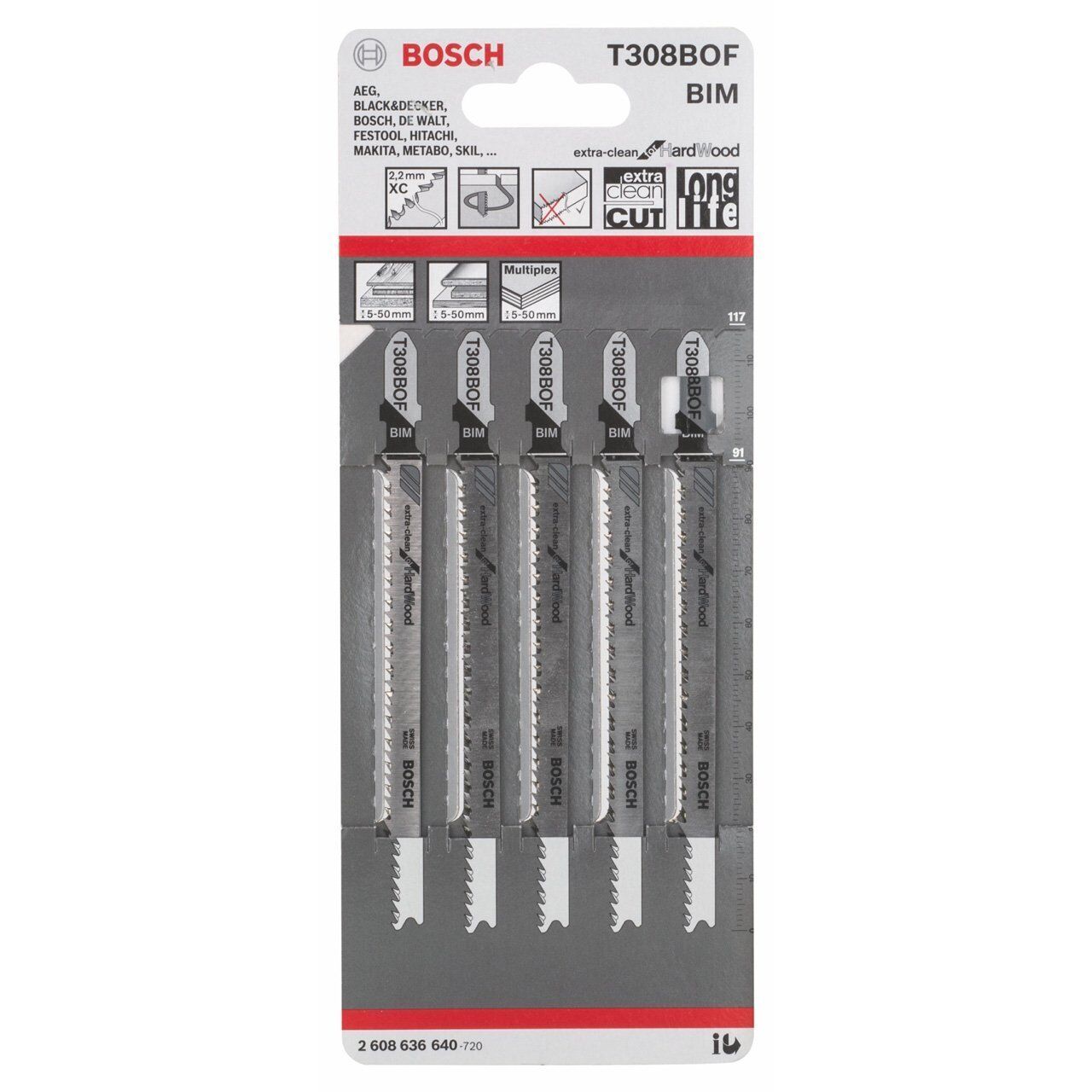 Bosch Extra Temiz Kesim Serisi Sert Ahşap İçin T 308 Bf Dekupaj Testeresi Bıçağı 5'Li Paket