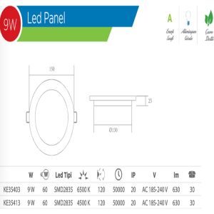 Klaus Led Panel Aydınlatma 9W