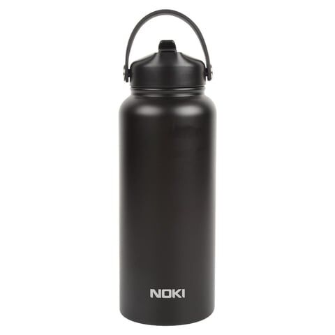 Noki Çevir Aç Kapak Pipetli Taşıma Kulplu Çelik Termos Matara 960 ml Siyah