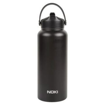 Noki Çevir Aç Kapak Pipetli Taşıma Kulplu Çelik Termos Matara 960 ml Siyah