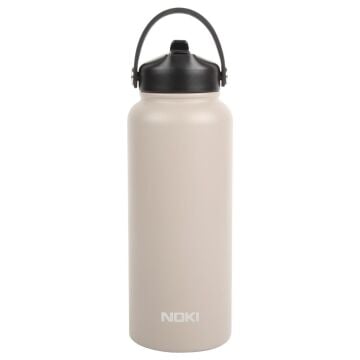 Noki Çevir Aç Kapak Pipetli Taşıma Kulplu Çelik Termos Matara 960 ml Bej