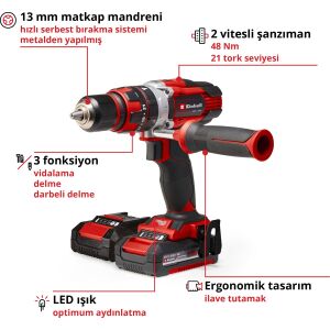 EİNHELL TE-CD 18/48 Lİ-İ  2X20AH AKÜLÜ DARB. VİD.