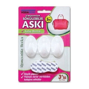 Vodaseal İz Bırakmadan Sökülebilir Askı Beyaz 3 Lü Eko Paket Max 2 Kg