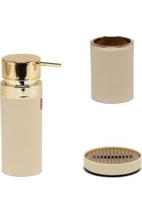 Primanova Lenox Bej Altın 3 'lü Banyo Takımı Seti