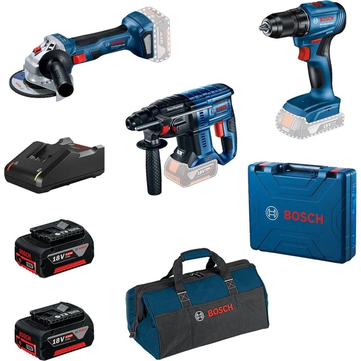 Bosch GSR 185-LI + GWS 180-LI + GBH 180-LI 2X4.0AH Akülü Kombo Kit - 0615990N1Y