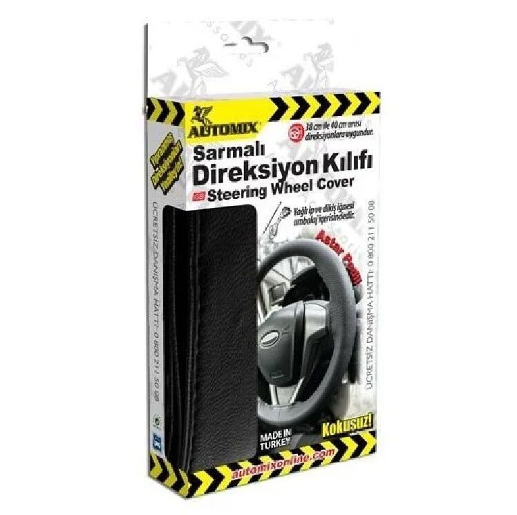 Automix Sarmalı Düz Siyah Direksiyon Kılıfı