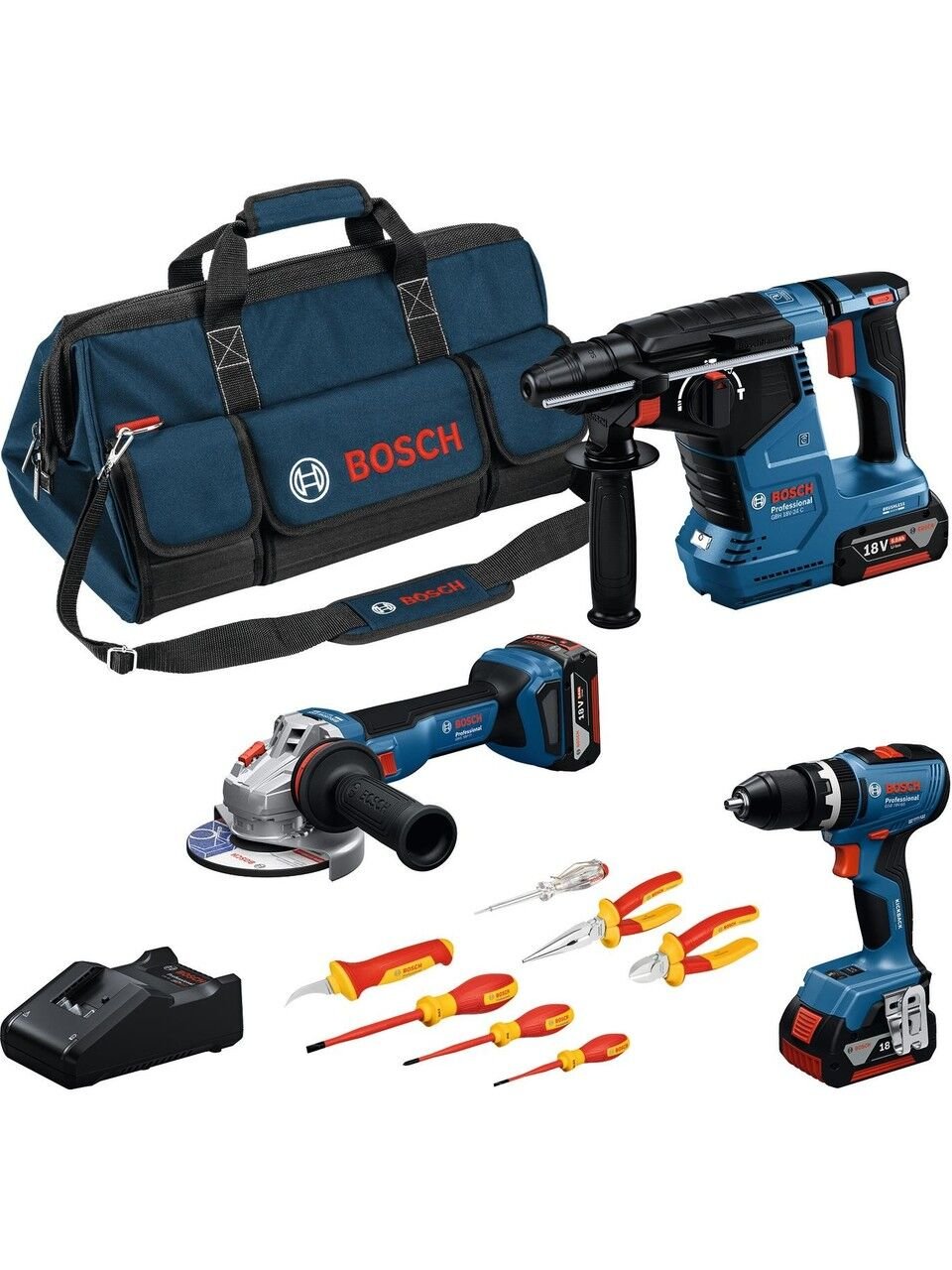 Bosch GSB 18V-65 + GWS 18V-11 + GBH 18V-24 C 3X5.0AH  3'lü Set