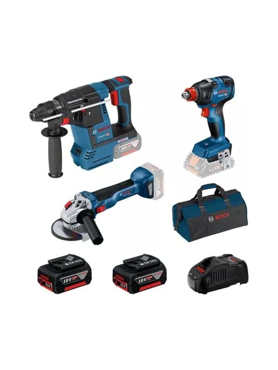 Bosch GBH 18V-26 Akülü Kırıcı Delici + Bosch GDX 18V-200 Akülü Darbeli Somun Sıkma + Bosch GWS 18V-10 Akülü Avuç Taşlama