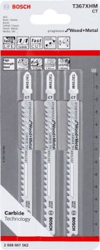 Bosch - Progressor Serisi Metal ve Ahşap Kesimi İçin Özel T 367 XHM Dekupaj Testeresi Bıçağı - 3'lü Paket