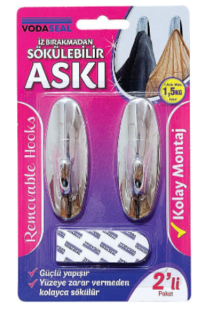 Vodaseal İz Bırakmadan Sökülebilir 2'li Oval Askı Krom